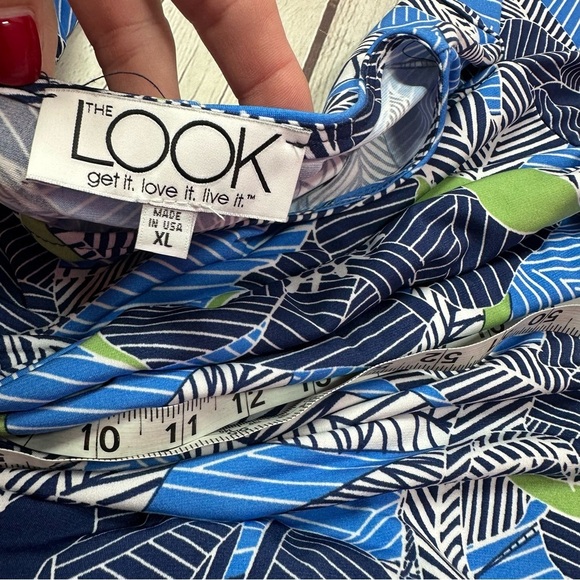 the look Chic Blue Green tropical Floral Dress sz XL 3/4 sleeve bateau neck - Picture 7 of 9